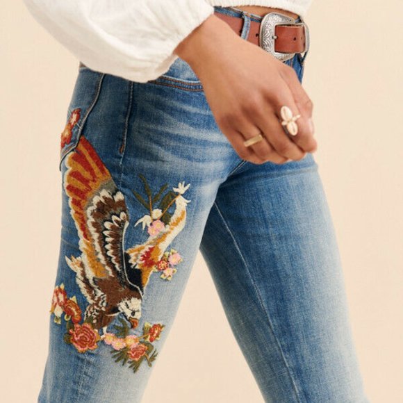 driftwood embroidered jeans